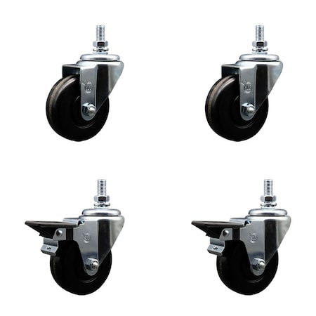 Service Caster 35 Inch Phenolic 12 Inch Threaded Stem Caster Set 2 Brakes SCC SCC-TS20S3514-PHS-121315-2-PLB-2